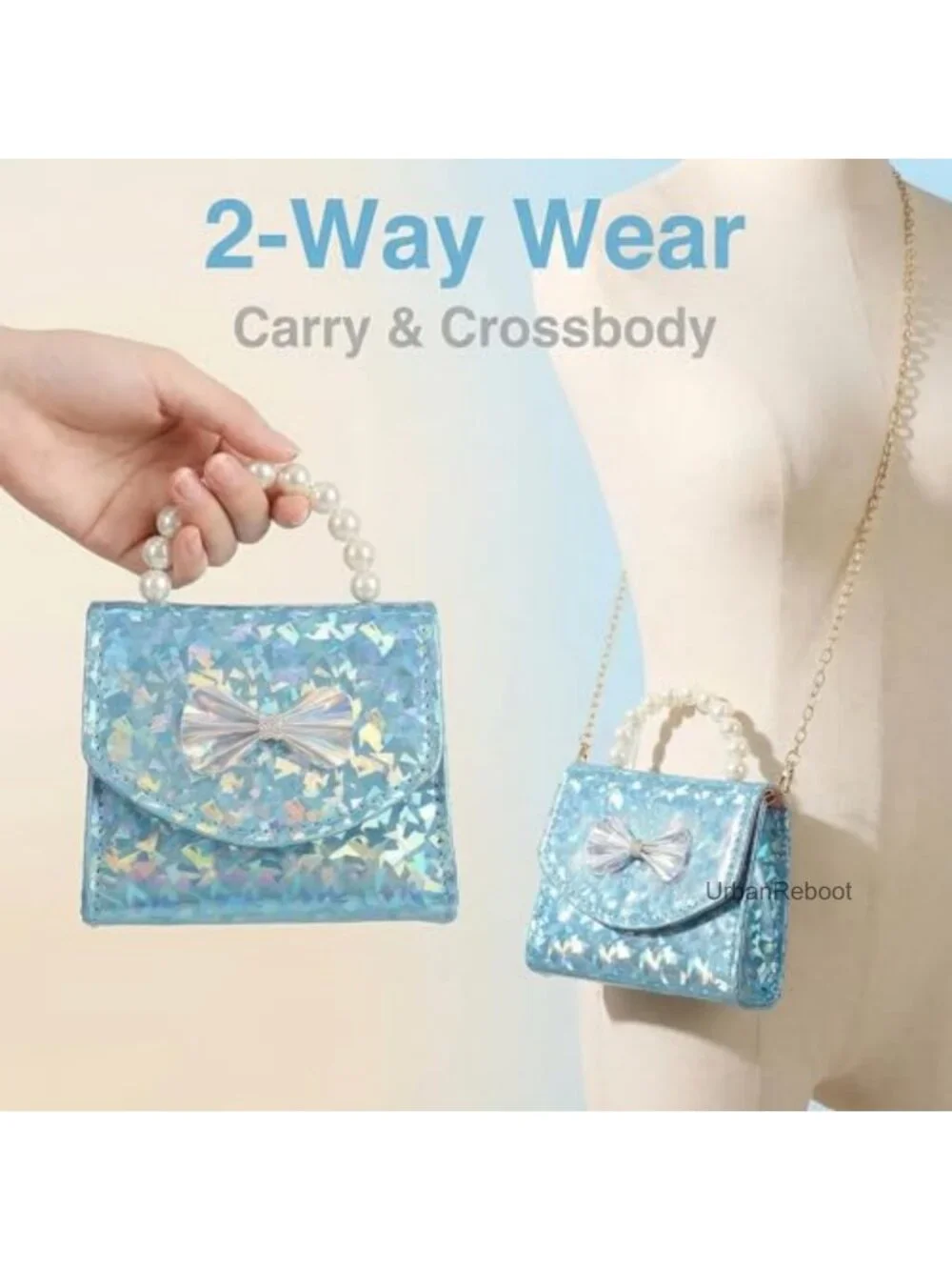 Girls Mini Purse PU Leather Pearl Handle Crossbody Bag Kids Handbag